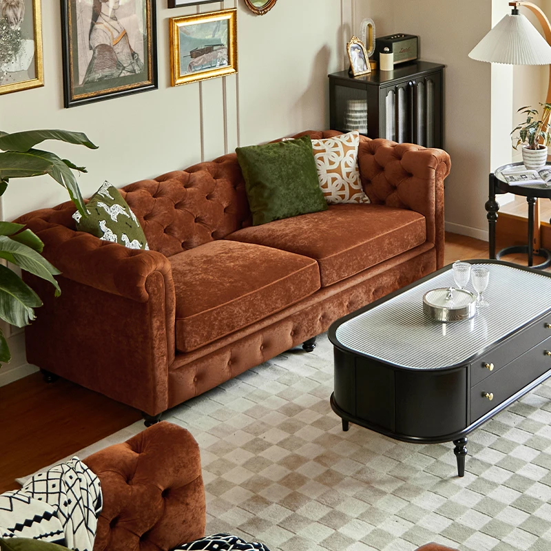 巢趣家居美式复古沙发布艺沙发客厅轻奢实木简约沙发实木沙发