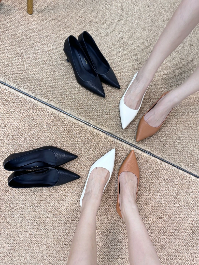 2025新款中跟女鞋时尚气质风浅口尖头细跟低跟单鞋