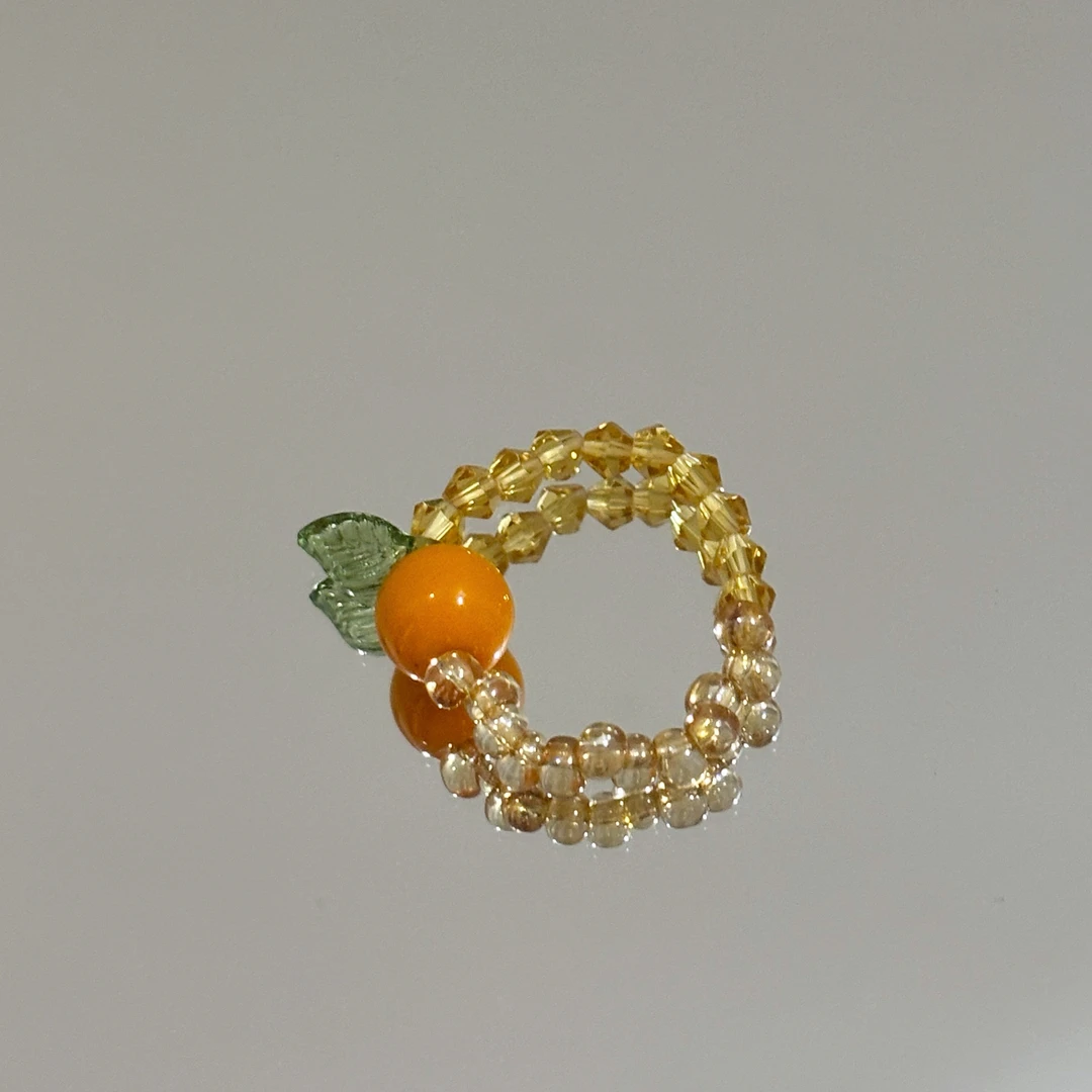 非金属玻璃戒指 【邱宇辰】慕ter原创橙子不对称串珠弹力戒指