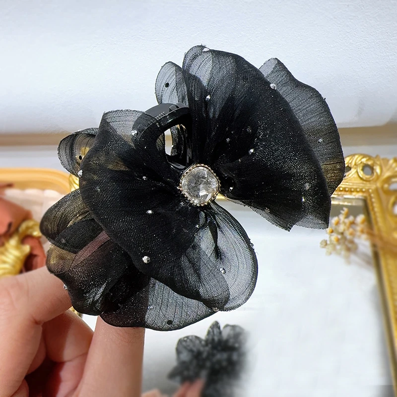 新款满天星抓夹网纱褶皱盘发优雅气质时尚温柔甜美发夹