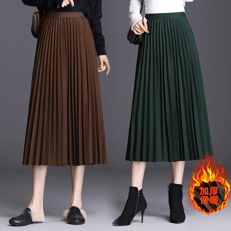 毛呢百褶裙女2024新款中长垂坠感a字半身裙秋冬季显瘦大摆伞裙子