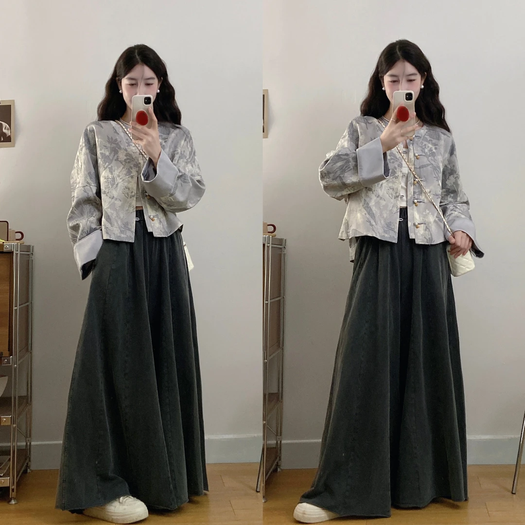 早秋穿搭高级感套装新中式国风短外套阔腿裤大方得体的两件套装女