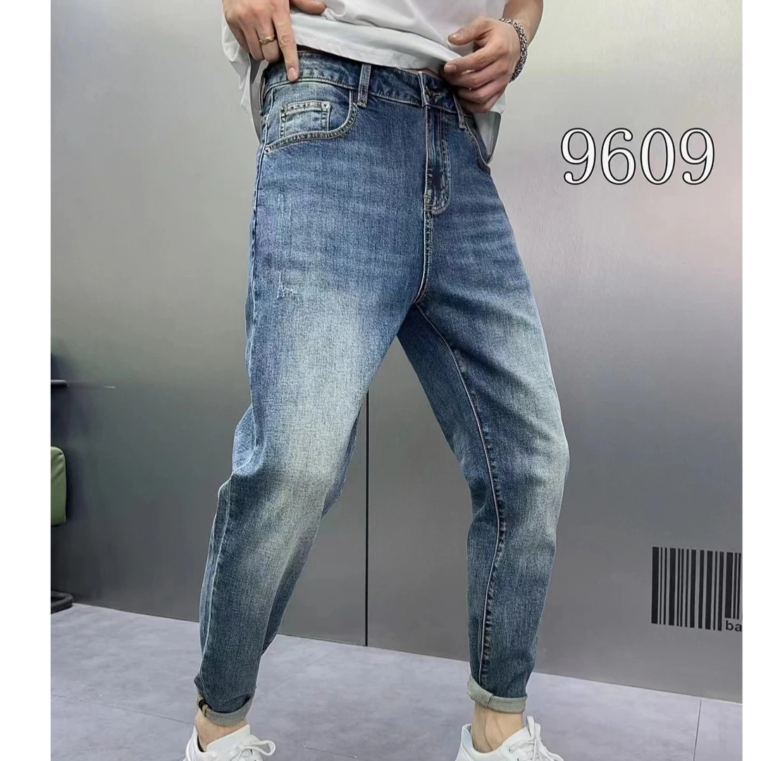 早秋新款湖蓝色复古修身显瘦牛仔裤（9609）