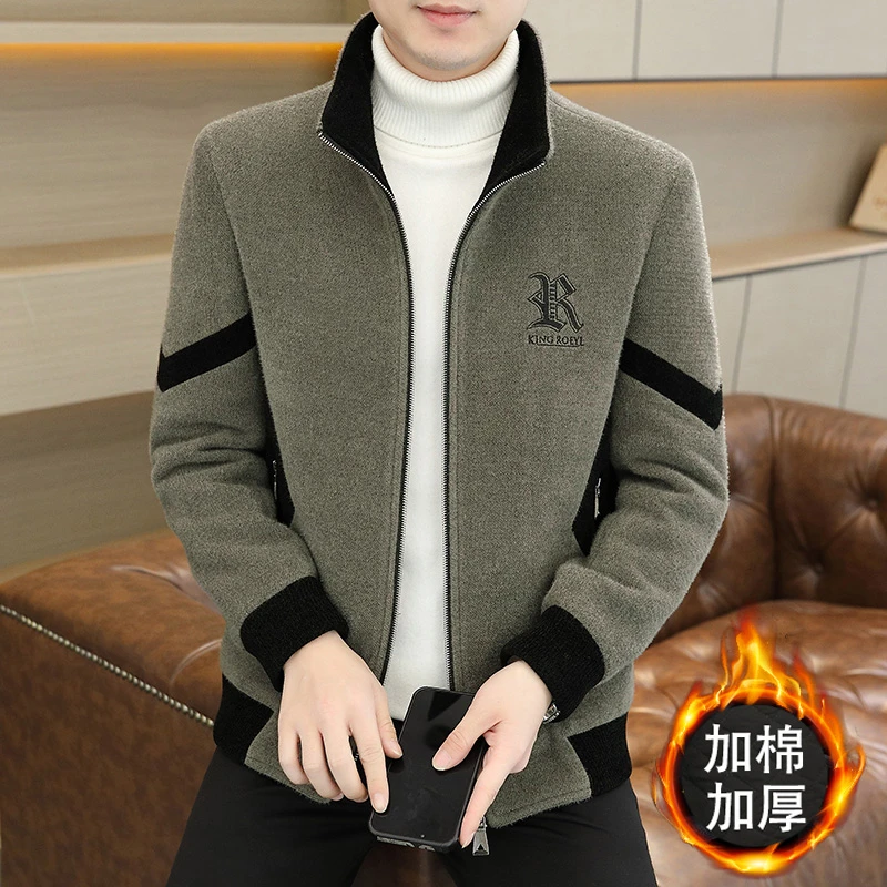 高档男士毛呢夹克外套2023秋冬季加棉保暖休闲短款修身帅气上衣服