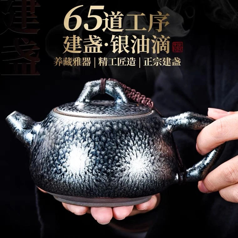 建盏名家可养彩断水百花壶多种壶型铁胎茶壶围炉壶大号陶瓷复古