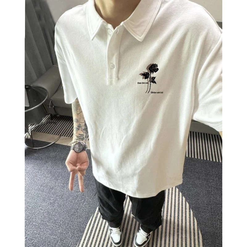 男士polo衫2025夏季新款美式ins潮流纯棉宽松休闲翻领短袖t恤上衣