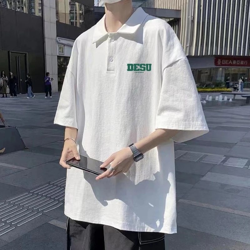 美式港风Polo衫短袖男夏季潮牌ins情侣上衣服oversize翻领半袖T恤
