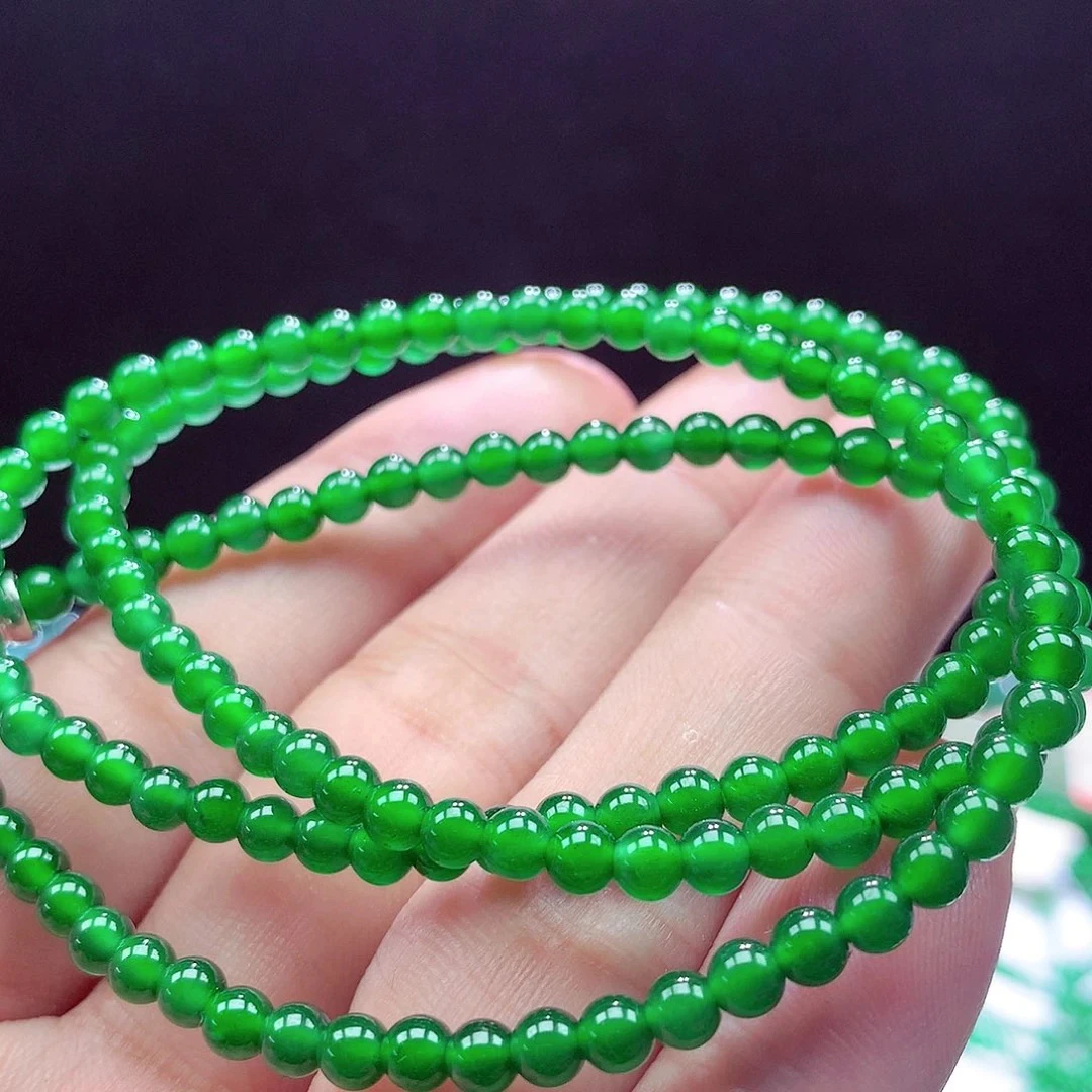 天然翡翠A货项链小米珠卡4mm