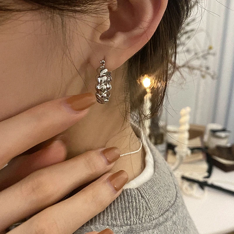 铜合金耳饰 韩版简约爱心拼接简约耳环女个性甜美桃心耳圈耳扣ins