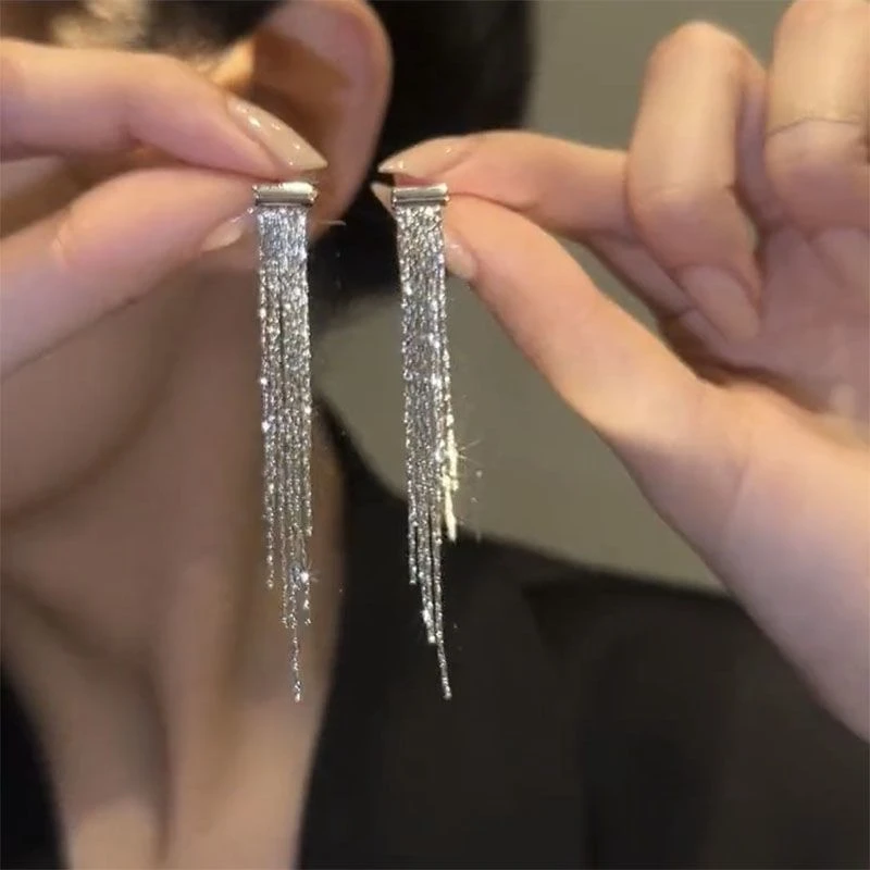 铜合金耳饰 长款流苏耳环女潮气质耳钉小众设计 高级感轻奢洋气