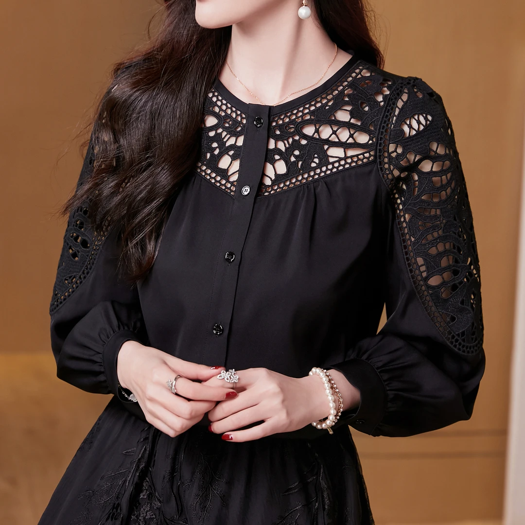 【DuShang】盛夏光年~早春新气质重磅真丝桑蚕丝镂空衬衫LXZ1654
