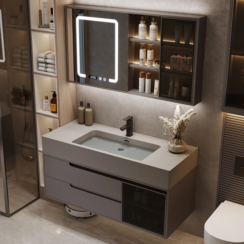 【奇美石肤感一体盆】轻奢实木浴室柜组合卫生间松弛感洗手池洗漱台