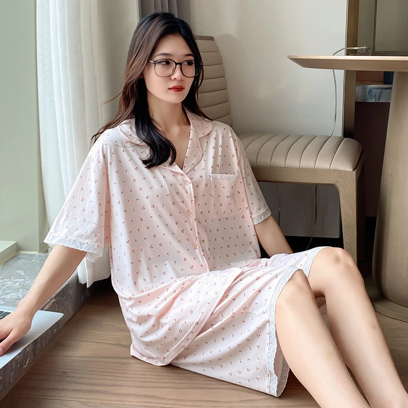 【三件套】春夏大码睡衣女士薄款家居服套装短袖短裤宽松棉休闲裤