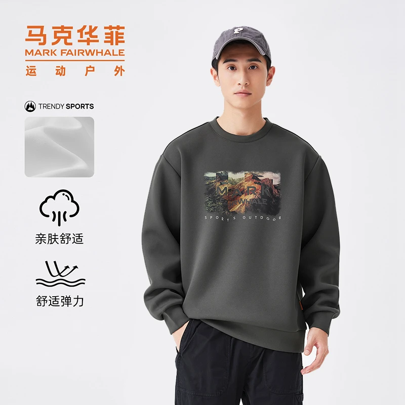 马克华菲2023新款户外运动休闲潮流圆领情侣同款印花套头卫衣男酷