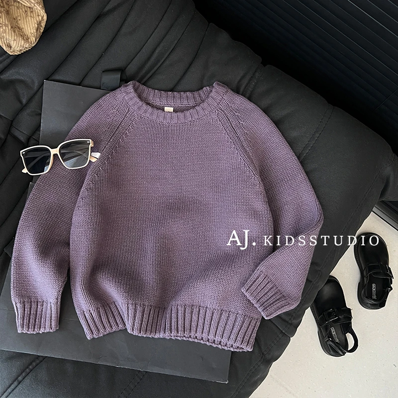 qc【现货】阿卷秋冬款韩版儿童气质纯色洋气休闲针织毛衣MPG4855