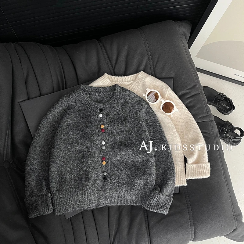 【现货】阿卷秋冬装韩版儿童彩色纽扣两色针织毛衣开衫MPG5250