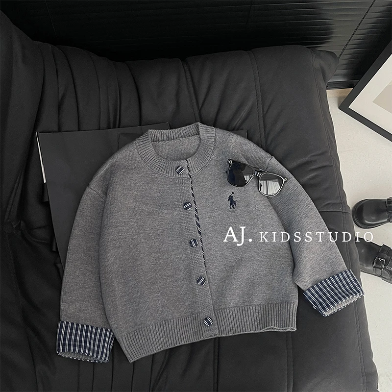 阿卷2025春暖秋款儿童韩版休闲开衫毛衣针织加厚毛衣外套SJ4752