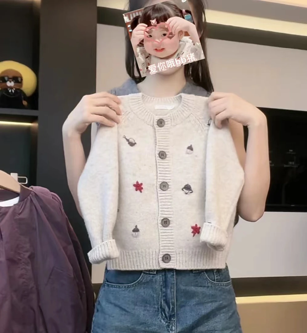 阿卷2025春秋装儿童韩版刺绣休闲宽松软糯针织毛衣开衫外套SJ4522