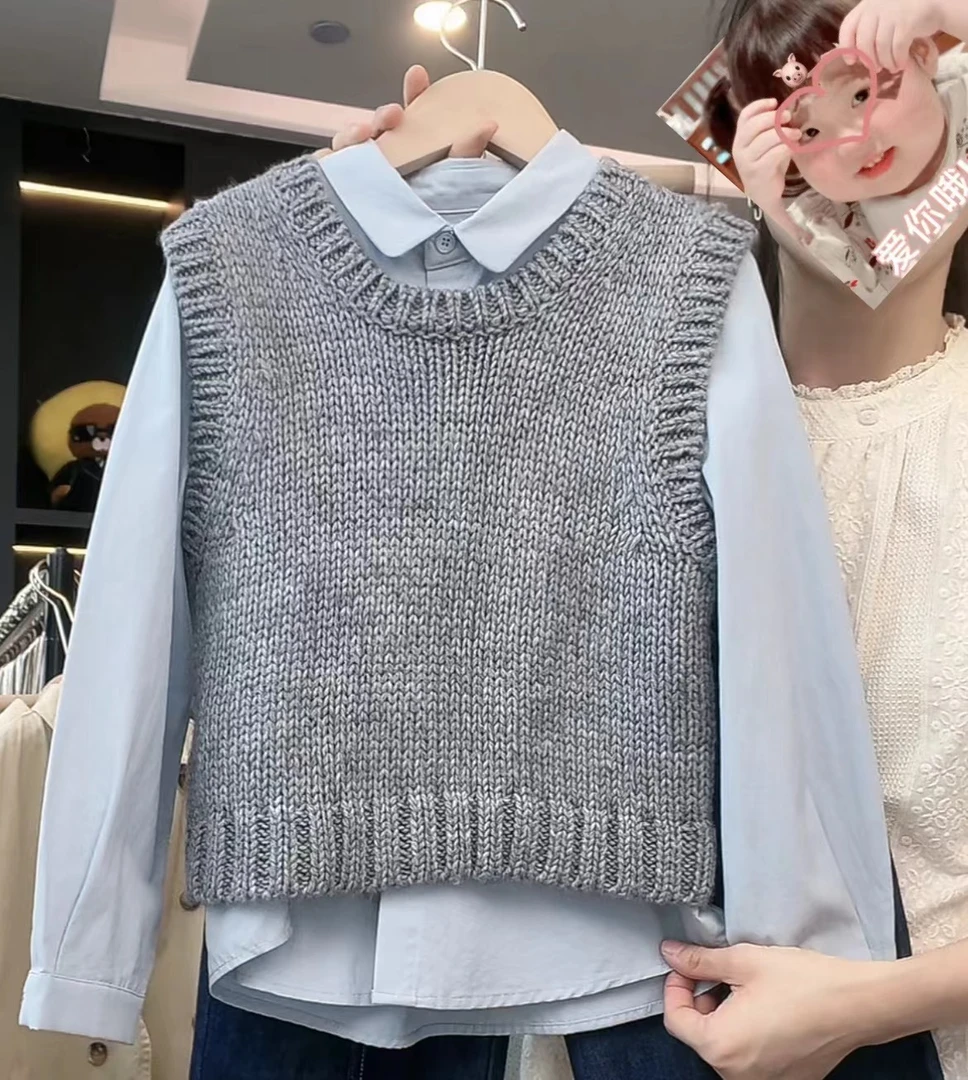 qc【现货】阿卷秋装韩版儿童复古纯色软糯毛衣加厚针织马甲MPG4949