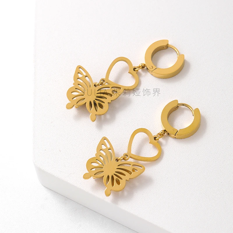 钛钢耳饰 小众设计感镂空高级感两只蝴蝶耳饰女 朱莉娅（RH545）