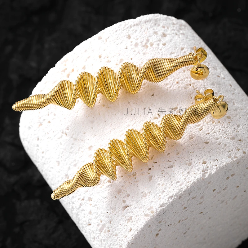 钛钢耳饰 欧美时尚百搭气质个性螺旋金色耳环女朱莉娅（RH544）