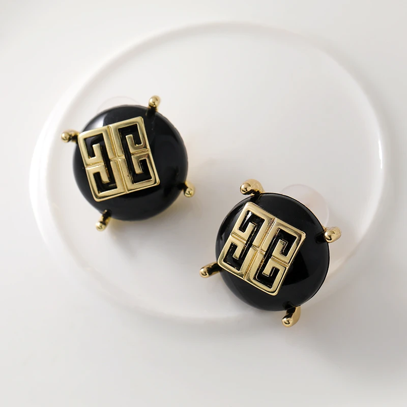 钛钢耳饰 精致简约百搭轻奢气质复古手工小众黑色耳钉朱莉娅RH634