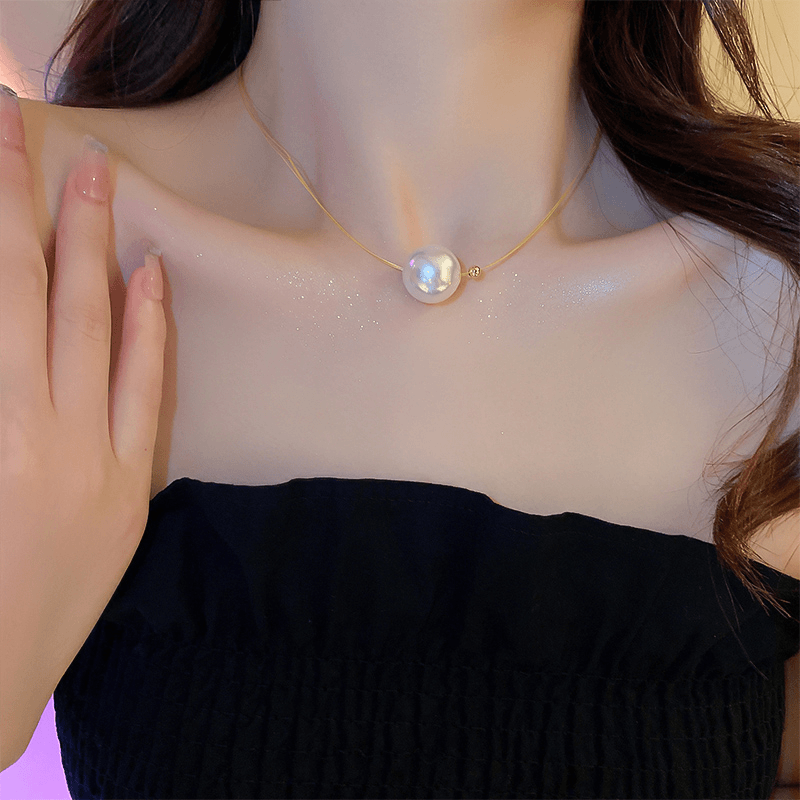 合金项链 韩国简约单颗大珍珠项链女个性多层细线锁骨链小众百搭