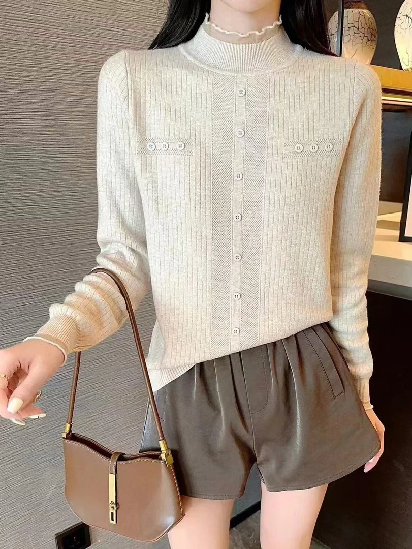 111#加绒加厚半高领毛衣