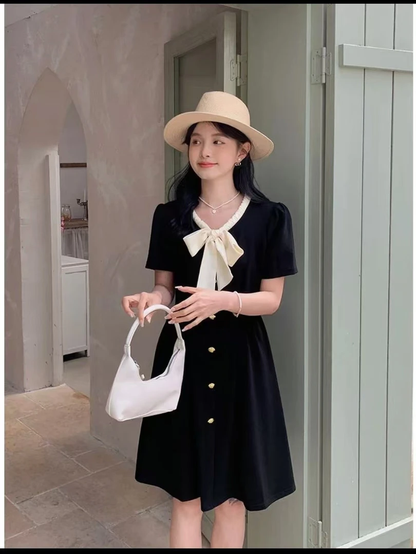 802#蝴蝶结气质连衣裙