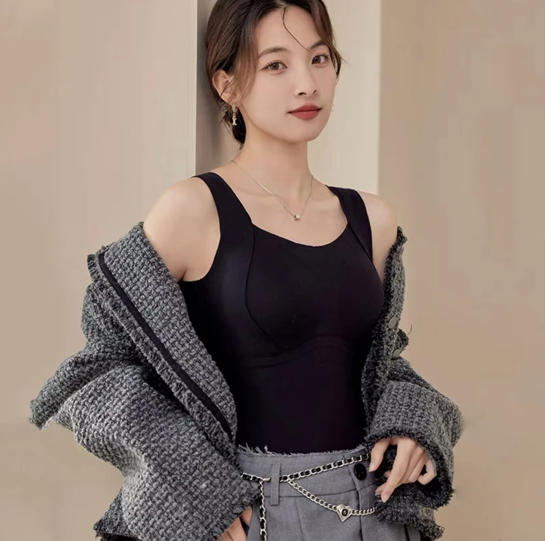 加绒加厚保暖背心带胸垫