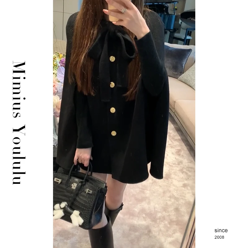 【mimius】七七 富家千金蝴蝶结双面呢斗篷大衣冬装上新 F10111