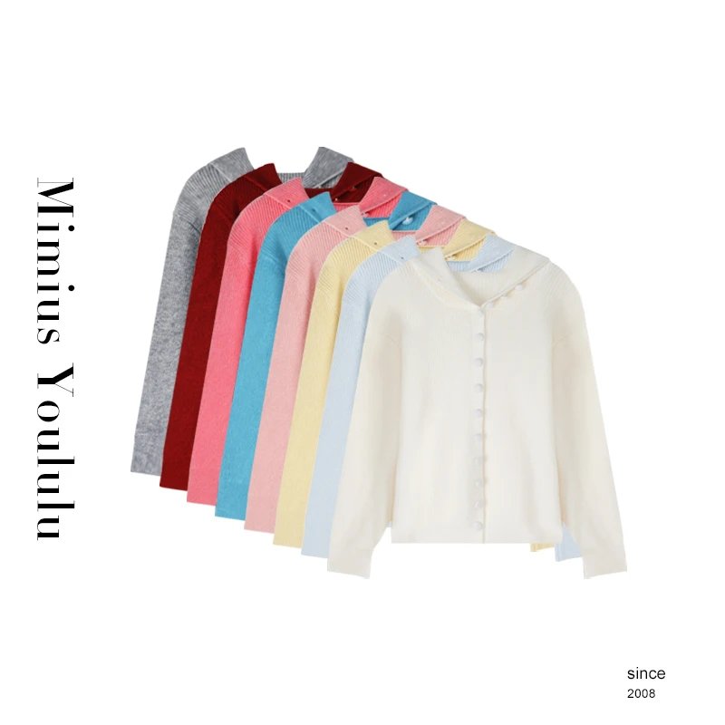 【mimius】喵喵 冬季多巴胺连帽纯色羊 毛混纺毛衣开衫 WF11314