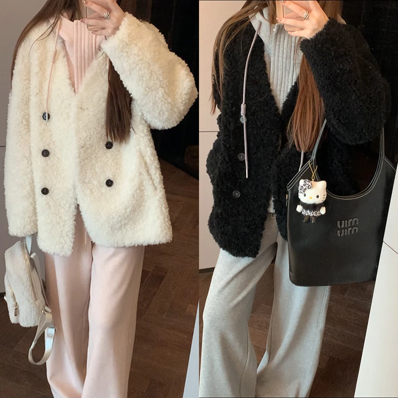 【mimius】&喵喵 皮毛一体V领保暖羊毛外套 F10232