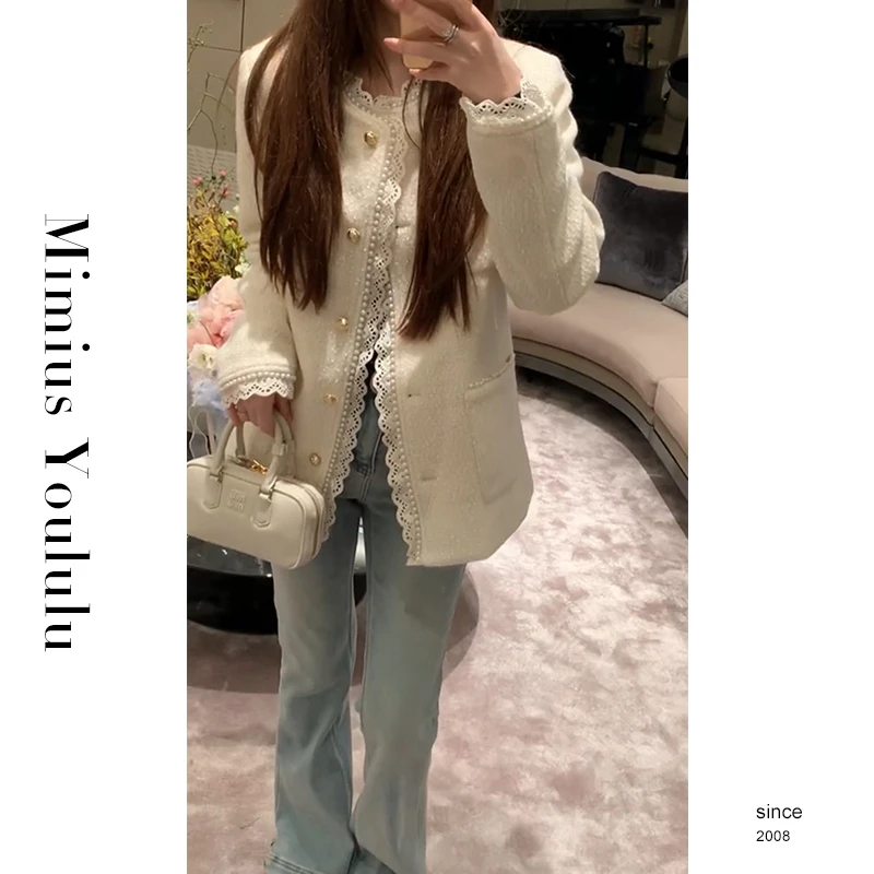 【mimius】七七 星沙～羊 毛小香拼蕾丝鹅绒外套冬装上新 F10115