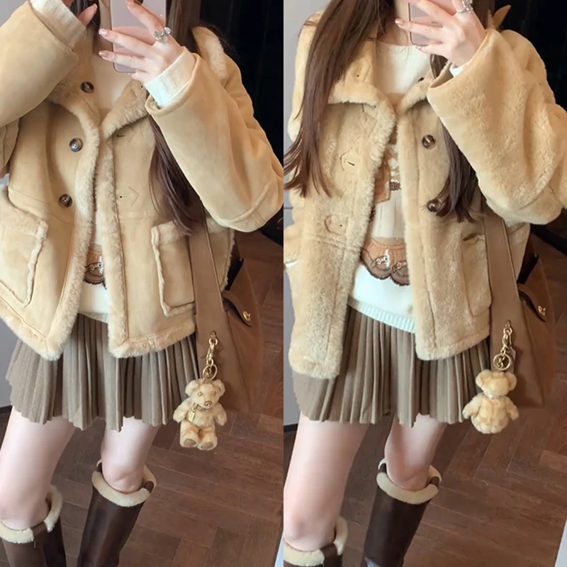 【mimius】游鹿鹿 皮毛一体机车服加厚双面穿外套 F10050