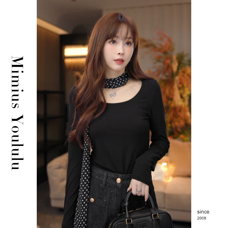 【mimius】游鹿鹿 港风女郎～U领纯欲风T恤（含飘带/可拆) F08306