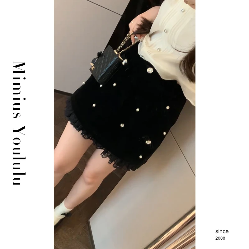 【mimius】七七 高奢线重工丝绒钉珠花边半身裙裤 汉服 F12036