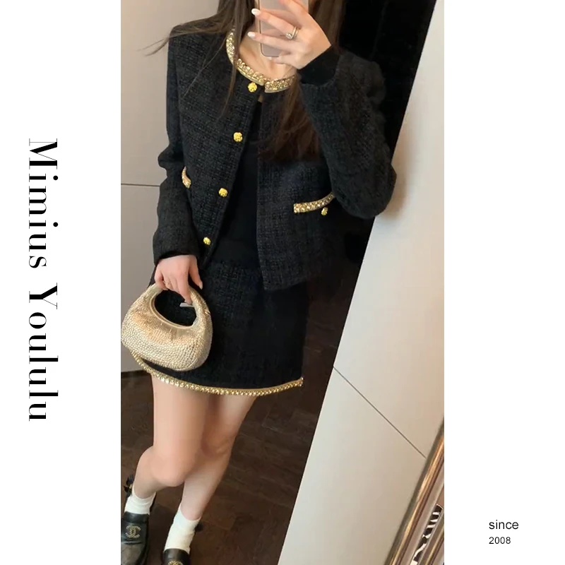 【mimius】七七 黑金香香～法式粗花呢小香外套+半裙 F08319