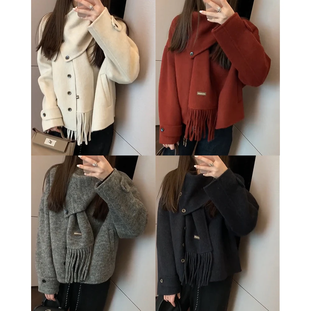 【mimius】喵喵  围巾领手工双面呢羊 绒大衣～围巾可拆卸 F08346