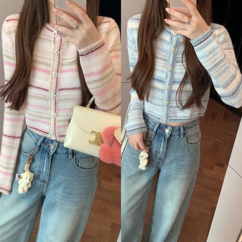 【mimius】&喵喵 东京烟火～圆领条纹羊 毛针织开衫 WF10011