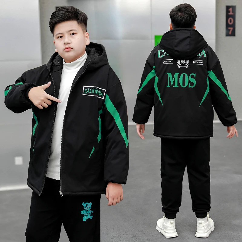 小胖墩胖男童加绒外套冬季加厚款胖男孩加肥加大二棉服保暖风衣潮