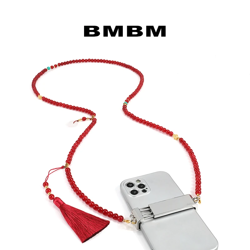 BMBM红缘斜挎链 国风新中式斜挎串珠金属手机背夹扣高级手机链条
