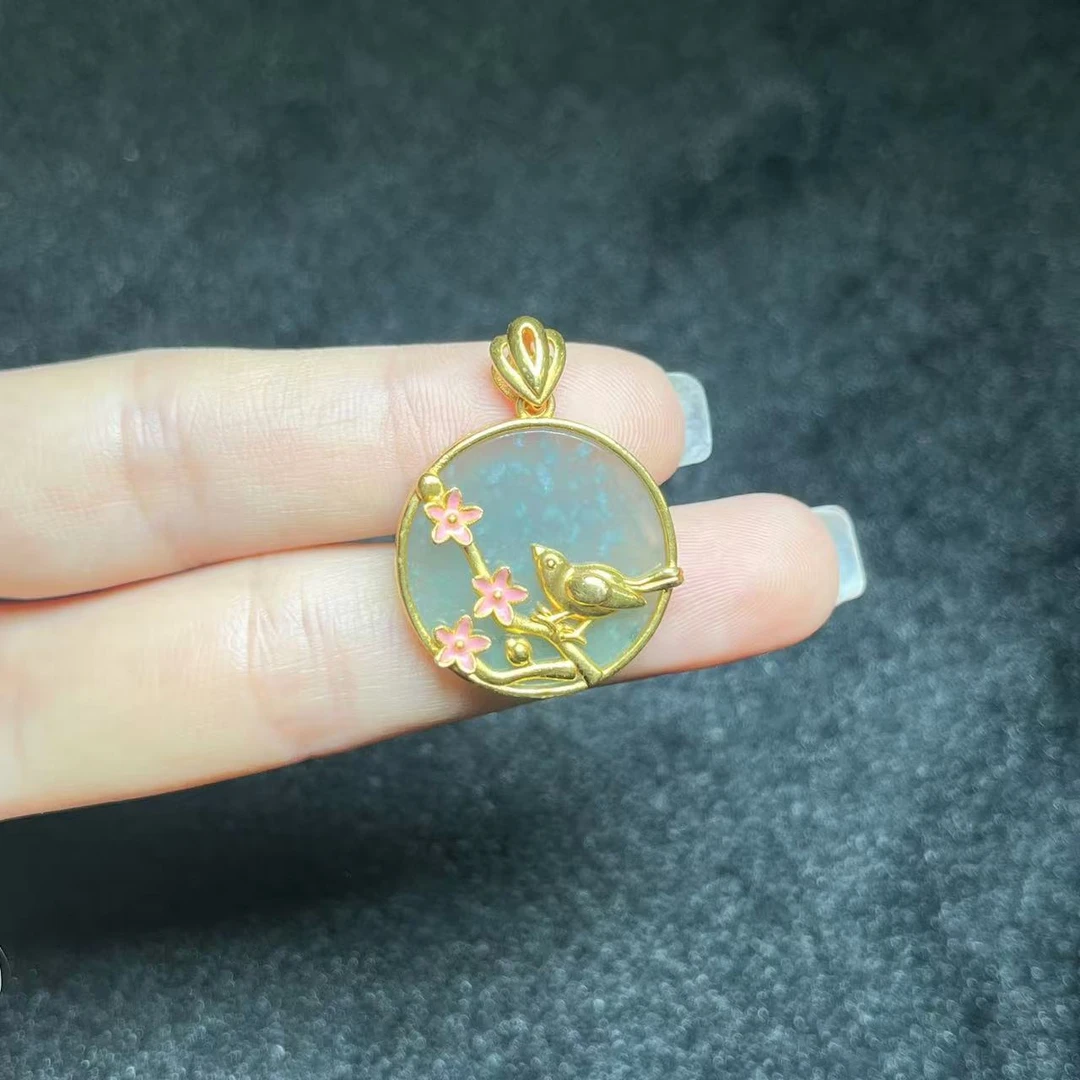 【善玉堂】18K金镶翡翠圆牌吊坠Y10771【尺寸21mm+】多样性发一