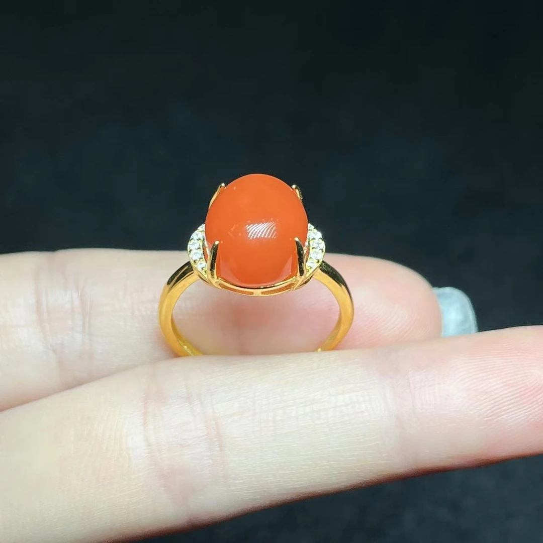 【善玉堂】S925银镶南红蛋面戒指HL48H11【11*9mm】多样性发一