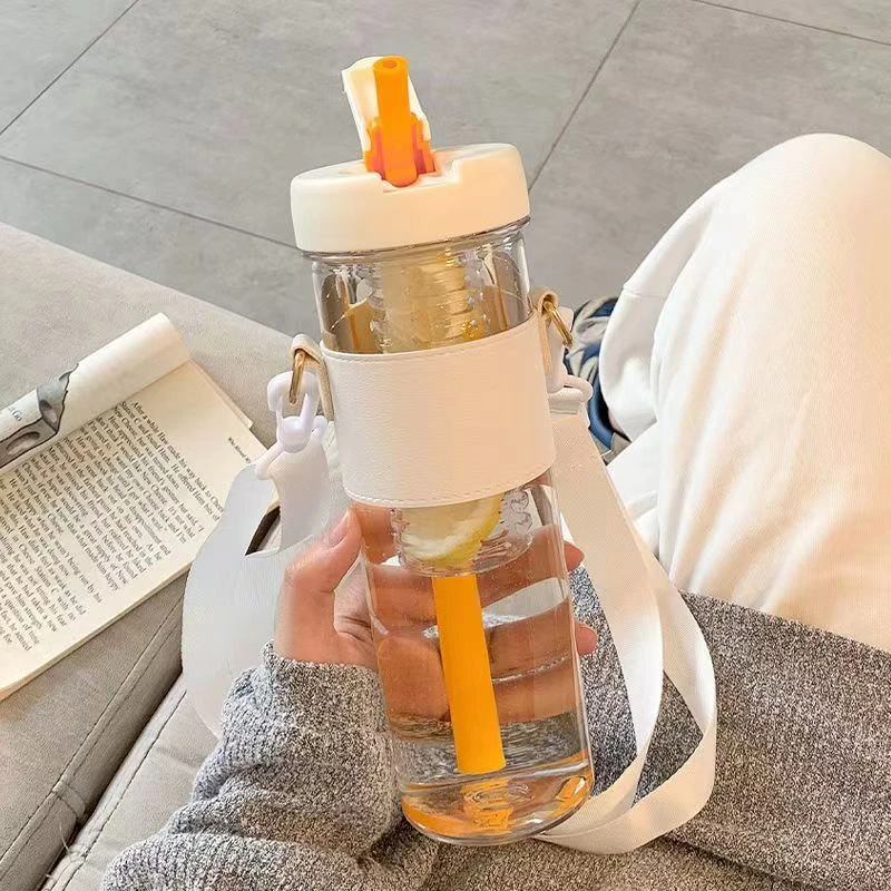 ins风高颜值花茶水杯夏季女生透明果茶杯大容量简约带吸管杯网红