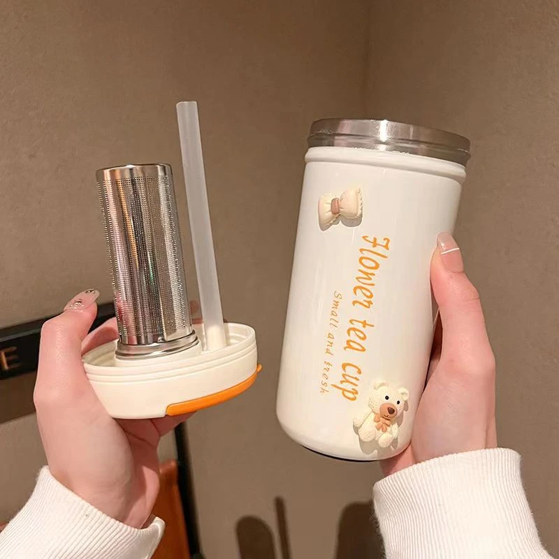 茶水分离保温杯女生高颜值ins水杯学生便携吸管杯子不锈钢咖啡杯