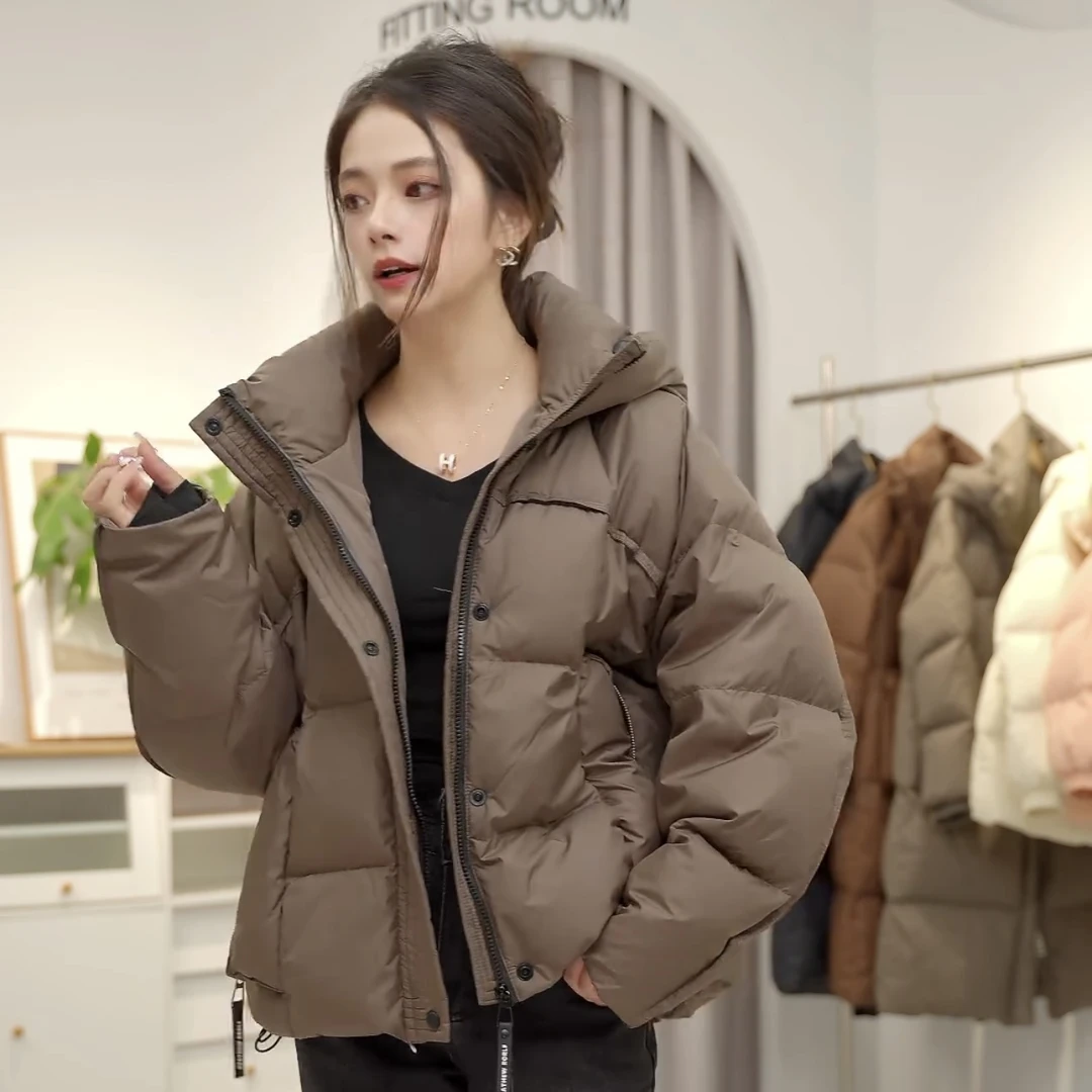 方块泡芙短款休闲时尚百搭保暖冬季爆款羽绒服外套女女款连帽