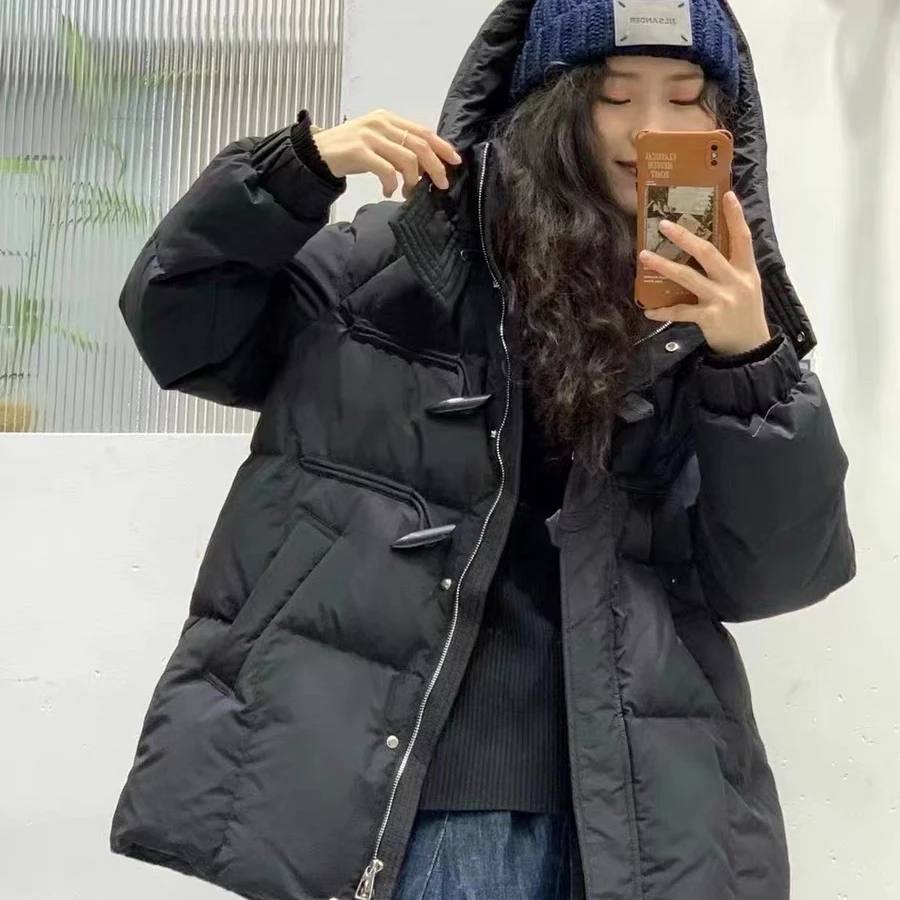 【梅梅雪福山】休闲时尚百搭冬季爆款加厚白鸭绒羽绒服9903双牛角扣