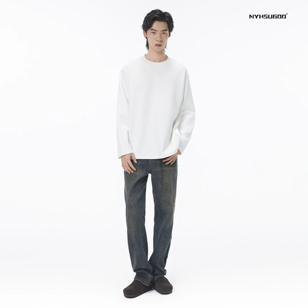 NYHSUGOO/南乙193006秋冬男士百搭纯色圆领打底舒适休闲长袖T恤