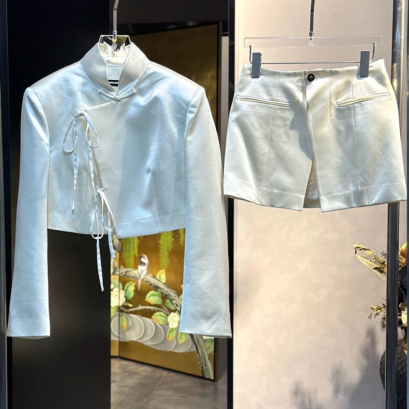 设计师品牌蒋云ELVIS.CHEUNG重磅真丝羊毛外套女两件套